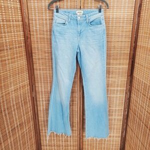 L’AGENCE Sera High Rise Flare Jeans Blue Cloud Raw Hem Size 24
